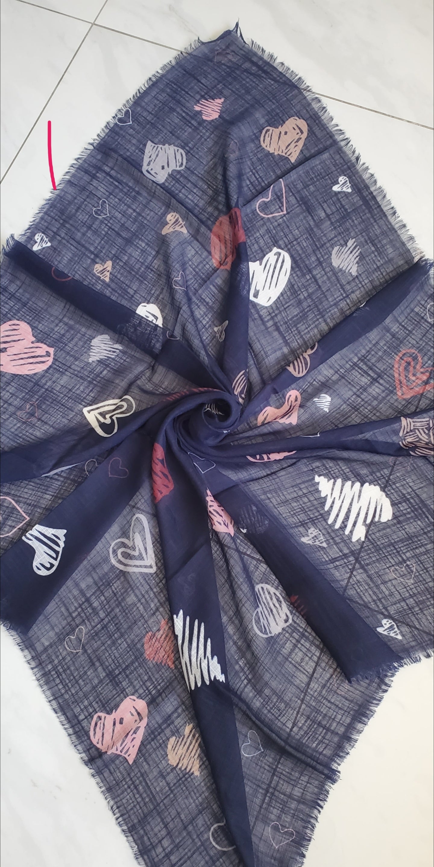 Scribble Hearts - Pink, Beige and White Hearts on Navy
