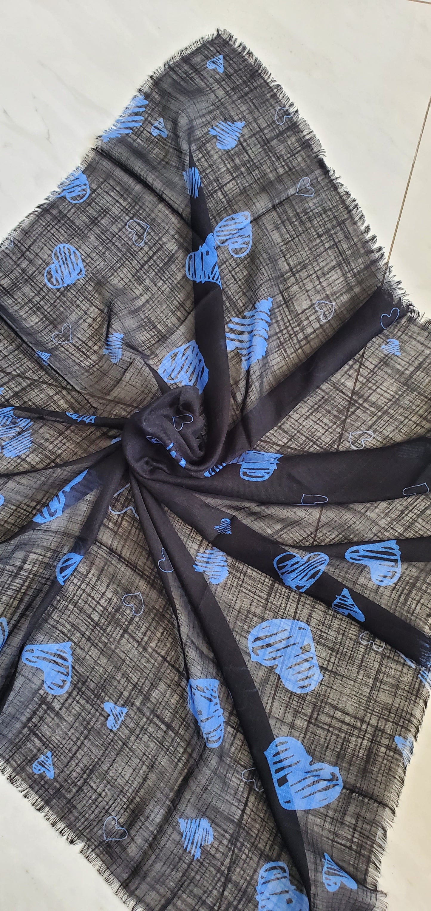 Scribble Hearts - Blue Hearts on Black